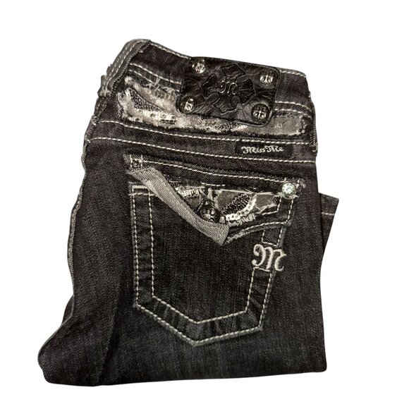 Miss Me Other - Miss Me Bootcut Big Girls Jeans 12 29 JPK5124B5 Black Embroidered Distressed